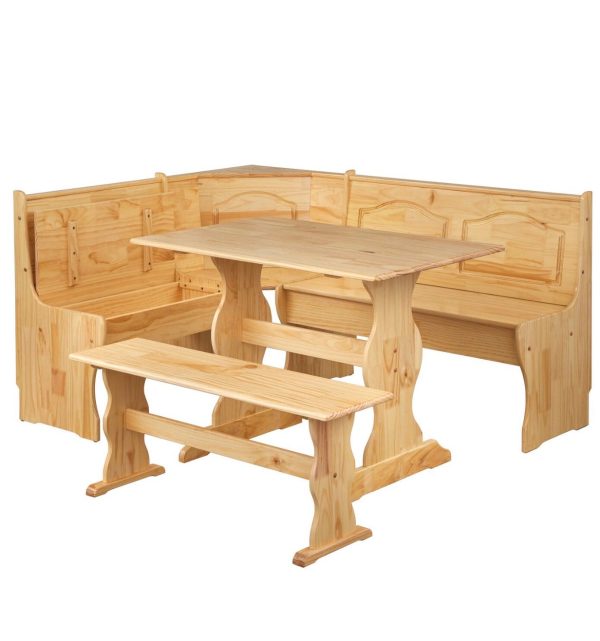 Padstow 3 Piece Solid Wood Breakfast Nook Dining Set #32HW For Sale - Image 2