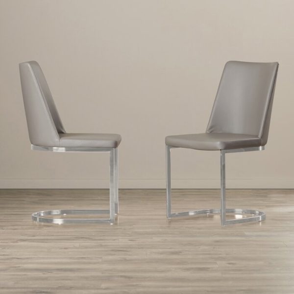 Chromium Linen Upholstered Side Chair in Silver (Set of 2), #6343 For Sale